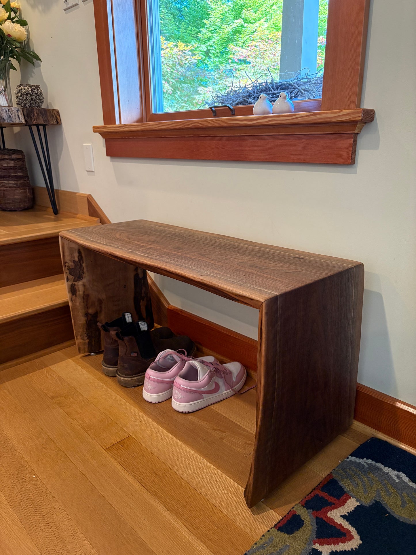 Double Live Edge Waterfall Bench - Black Walnut