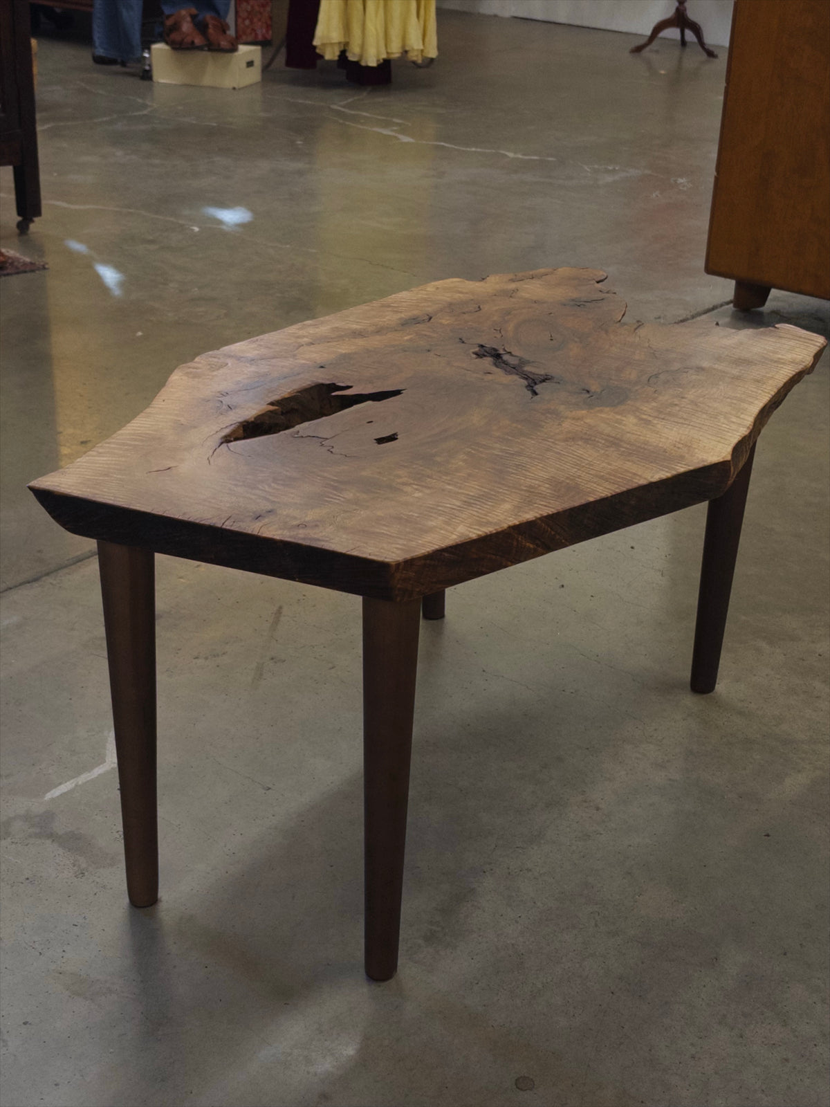 Rustic Live Edge Black Walnut Coffee Table with Wood Legs