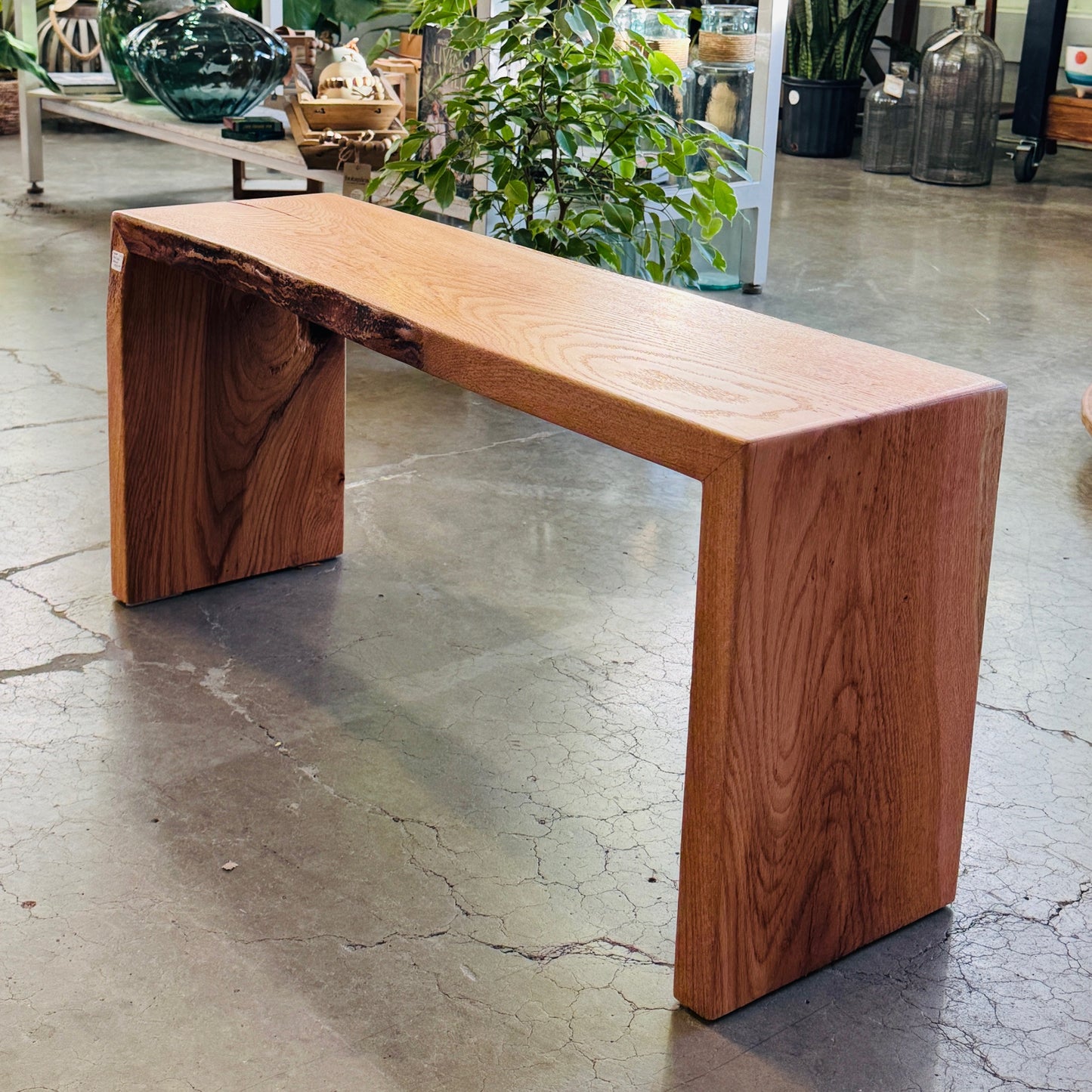 Oak Waterfall Style Live Edge Bench