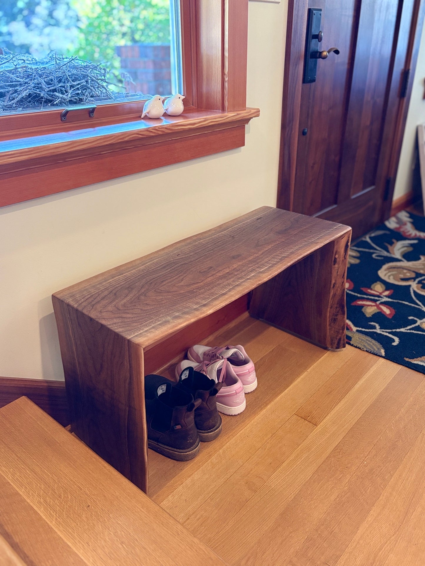 Double Live Edge Waterfall Bench - Black Walnut