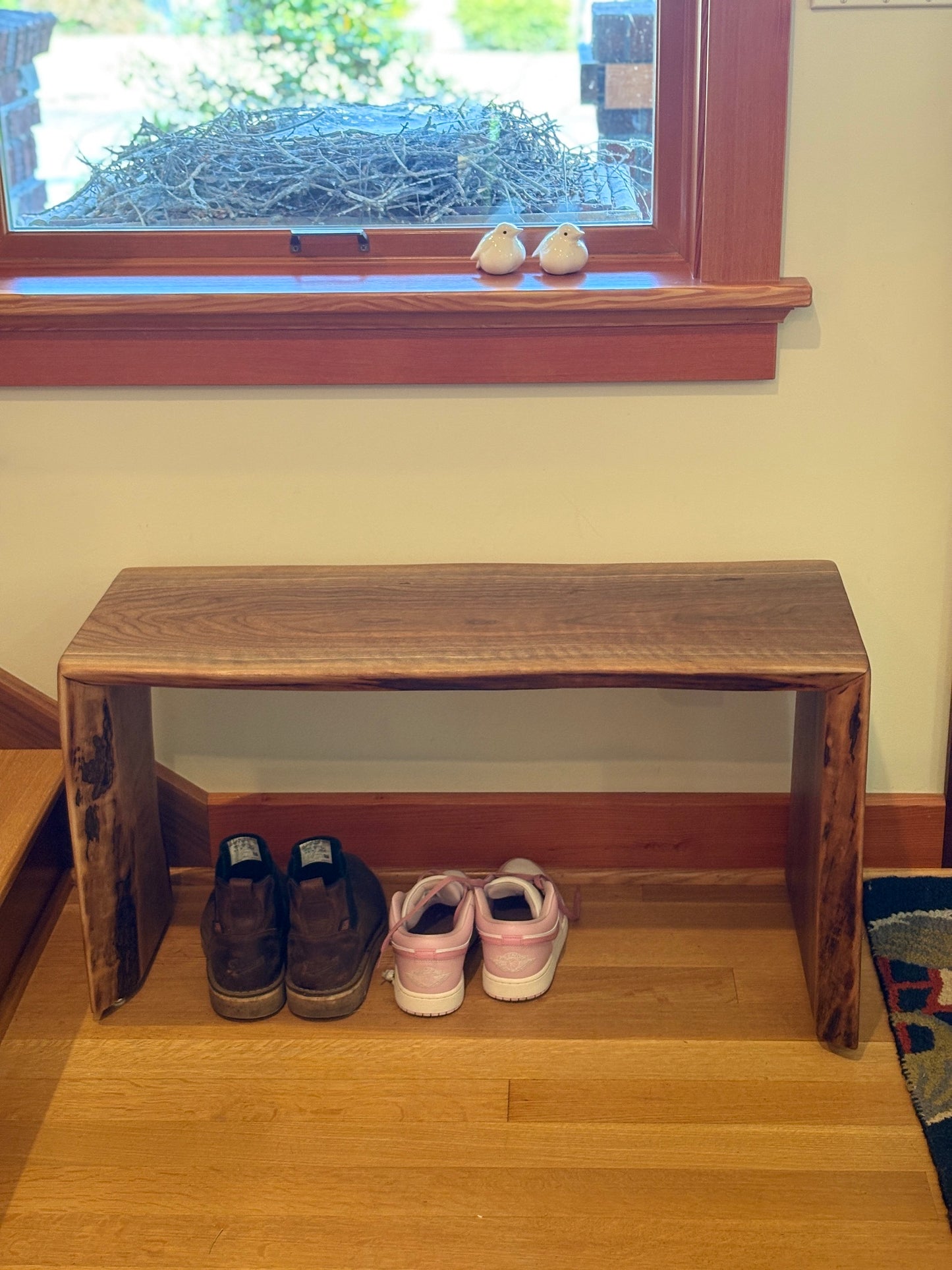 Double Live Edge Waterfall Bench - Black Walnut