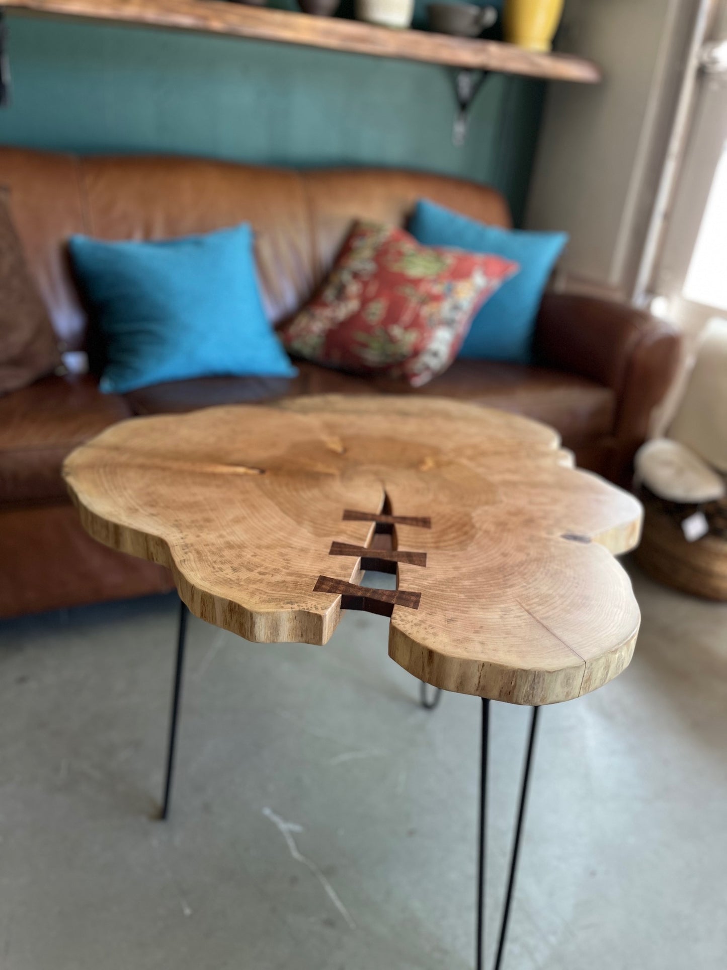 Live Edge Maple Side Table with Black Walnut Butterflies